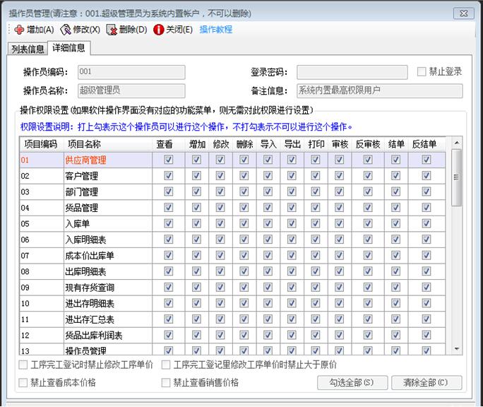 企管王ERP系統(tǒng)操作員管理操作員權(quán)限設(shè)置功能